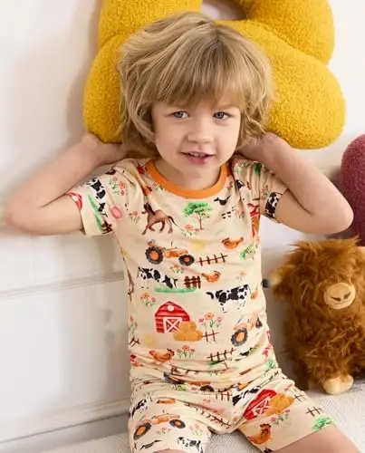 babee Reshinee Bamboo Viscose Toddler Car Pajamas Boys Girls Kids Short Cool Summer 12M-8Y Snug fit Pjs Set 2pcs - 5