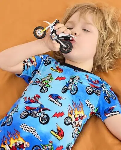babee Reshinee Bamboo Viscose Toddler Car Pajamas Boys Girls Kids Short Cool Summer 12M-8Y Snug fit Pjs Set 2pcs - 4