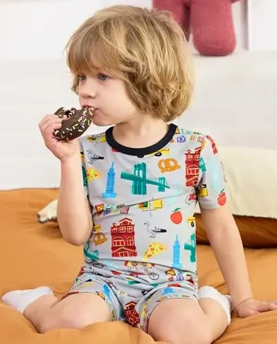 babee Reshinee Bamboo Viscose Toddler Car Pajamas Boys Girls Kids Short Cool Summer 12M-8Y Snug fit Pjs Set 2pcs - 4