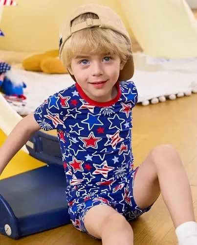 babee Reshinee Bamboo Viscose Toddler Boys Pajamas Set, Short Sleeve Kids | Boys & Girls 2-Piece Snug Fit PJs, 12M-8Y, Cool Summer Sleepwear, Breathable, Stretchy, Tagless, Buttery Soft, Cozy Jammies - 2