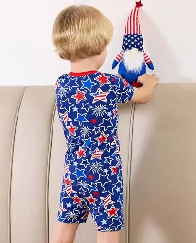 babee Reshinee Bamboo Viscose Toddler Boys Pajamas Set, Short Sleeve Kids | Boys & Girls 2-Piece Snug Fit PJs, 12M-8Y, Cool Summer Sleepwear, Breathable, Stretchy, Tagless, Buttery Soft, Cozy Jammies - 3