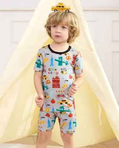 babee Reshinee Bamboo Viscose Toddler Boys Pajamas Set, Short Sleeve Kids | Boys & Girls 2-Piece Snug Fit PJs, 12M-8Y, Cool Summer Sleepwear, Breathable, Stretchy, Tagless, Buttery Soft, Cozy Jammies - 3