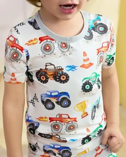 babee Reshinee Bamboo Viscose Toddler Boys Pajamas Set, Short Sleeve Kids | Boys & Girls 2-Piece Snug Fit PJs, 12M-8Y, Cool Summer Sleepwear, Breathable, Stretchy, Tagless, Buttery Soft, Cozy Jammies - 4