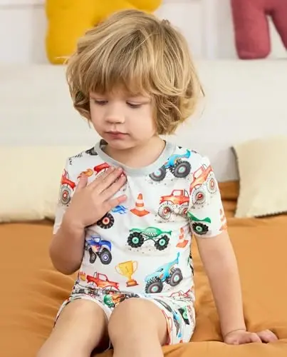 babee Reshinee Bamboo Viscose Toddler Boys Pajamas Set, Short Sleeve Kids | Boys & Girls 2-Piece Snug Fit PJs, 12M-8Y, Cool Summer Sleepwear, Breathable, Stretchy, Tagless, Buttery Soft, Cozy Jammies - 5