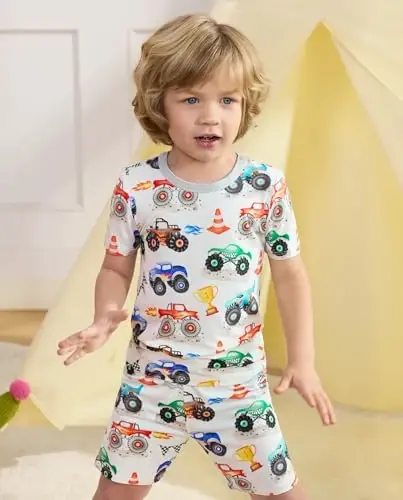 babee Reshinee Bamboo Viscose Toddler Boys Pajamas Set, Short Sleeve Kids | Boys & Girls 2-Piece Snug Fit PJs, 12M-8Y, Cool Summer Sleepwear, Breathable, Stretchy, Tagless, Buttery Soft, Cozy Jammies - 6