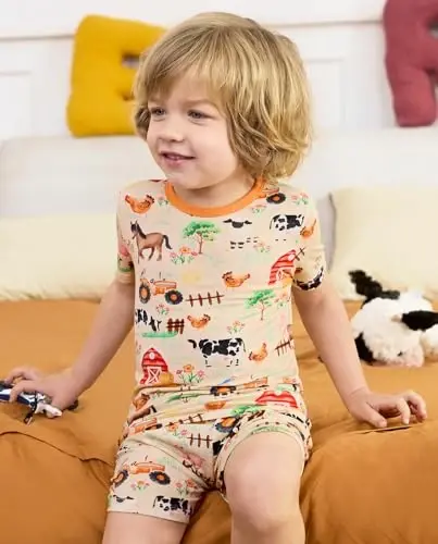 babee Reshinee Bamboo Viscose Toddler Boys Pajamas Set, Short Sleeve Kids | Boys & Girls 2-Piece Snug Fit PJs, 12M-8Y, Cool Summer Sleepwear, Breathable, Stretchy, Tagless, Buttery Soft, Cozy Jammies - 3