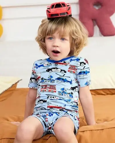 babee Reshinee Bamboo Viscose Toddler Boys Pajamas Set, Short Sleeve Kids | Boys & Girls 2-Piece Snug Fit PJs, 12M-8Y, Cool Summer Sleepwear, Breathable, Stretchy, Tagless, Buttery Soft, Cozy Jammies - 2