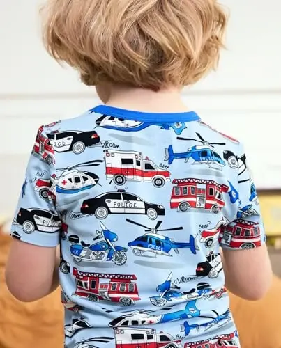 babee Reshinee Bamboo Viscose Toddler Boys Pajamas Set, Short Sleeve Kids | Boys & Girls 2-Piece Snug Fit PJs, 12M-8Y, Cool Summer Sleepwear, Breathable, Stretchy, Tagless, Buttery Soft, Cozy Jammies - 3