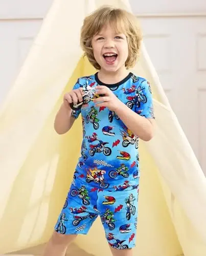 babee Reshinee Bamboo Viscose Toddler Boys Pajamas Set, Short Sleeve Kids | Boys & Girls 2-Piece Snug Fit PJs, 12M-8Y, Cool Summer Sleepwear, Breathable, Stretchy, Tagless, Buttery Soft, Cozy Jammies - 3