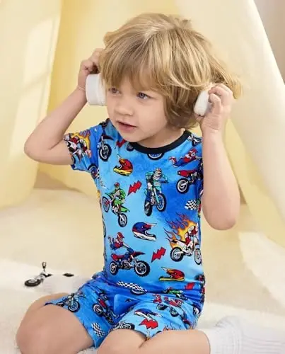babee Reshinee Bamboo Viscose Toddler Boys Pajamas Set, Short Sleeve Kids | Boys & Girls 2-Piece Snug Fit PJs, 12M-8Y, Cool Summer Sleepwear, Breathable, Stretchy, Tagless, Buttery Soft, Cozy Jammies - 5