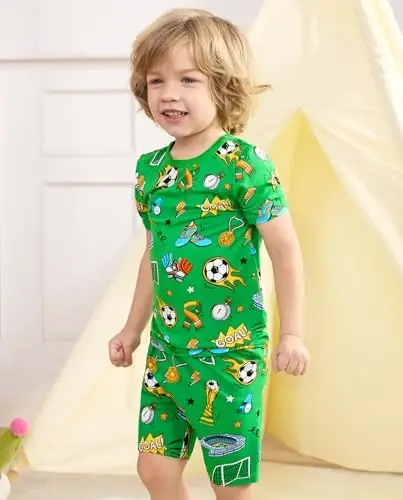 babee Reshinee Bamboo Viscose Toddler Boys Pajamas Set, Short Sleeve Kids | Boys & Girls 2-Piece Snug Fit PJs, 12M-8Y, Cool Summer Sleepwear, Breathable, Stretchy, Tagless, Buttery Soft, Cozy Jammies - 3