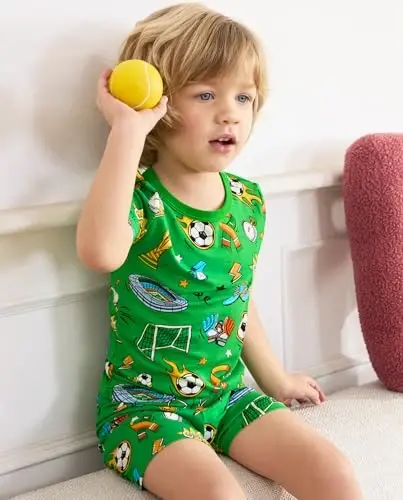 babee Reshinee Bamboo Viscose Toddler Boys Pajamas Set, Short Sleeve Kids | Boys & Girls 2-Piece Snug Fit PJs, 12M-8Y, Cool Summer Sleepwear, Breathable, Stretchy, Tagless, Buttery Soft, Cozy Jammies - 4