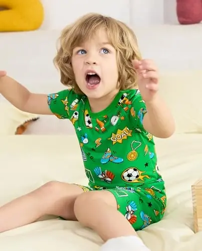 babee Reshinee Bamboo Viscose Toddler Boys Pajamas Set, Short Sleeve Kids | Boys & Girls 2-Piece Snug Fit PJs, 12M-8Y, Cool Summer Sleepwear, Breathable, Stretchy, Tagless, Buttery Soft, Cozy Jammies - 5