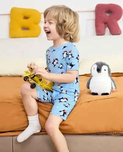 babee Reshinee Bamboo Viscose Toddler Boys Pajamas Set, Short Sleeve Kids | Boys & Girls 2-Piece Snug Fit PJs, 12M-8Y, Cool Summer Sleepwear, Breathable, Stretchy, Tagless, Buttery Soft, Cozy Jammies - 2