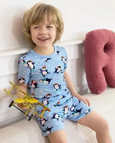 babee Reshinee Bamboo Viscose Toddler Boys Pajamas Set, Short Sleeve Kids | Boys & Girls 2-Piece Snug Fit PJs, 12M-8Y, Cool Summer Sleepwear, Breathable, Stretchy, Tagless, Buttery Soft, Cozy Jammies - 5