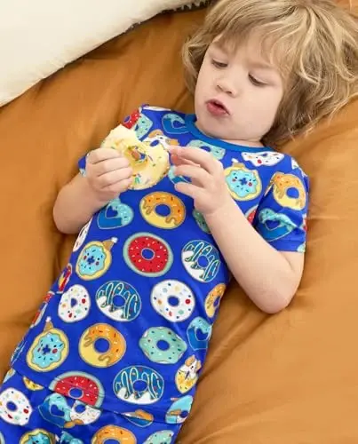 babee Reshinee Bamboo Viscose Toddler Boys Pajamas Set, Short Sleeve Kids | Boys & Girls 2-Piece Snug Fit PJs, 12M-8Y, Cool Summer Sleepwear, Breathable, Stretchy, Tagless, Buttery Soft, Cozy Jammies - 2