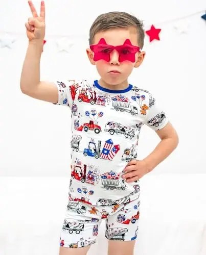 babee Reshinee Bamboo Viscose Toddler Boys Pajamas Set, Short Sleeve Kids | Boys & Girls 2-Piece Snug Fit PJs, 12M-8Y, Cool Summer Sleepwear, Breathable, Stretchy, Tagless, Buttery Soft, Cozy Jammies - 4