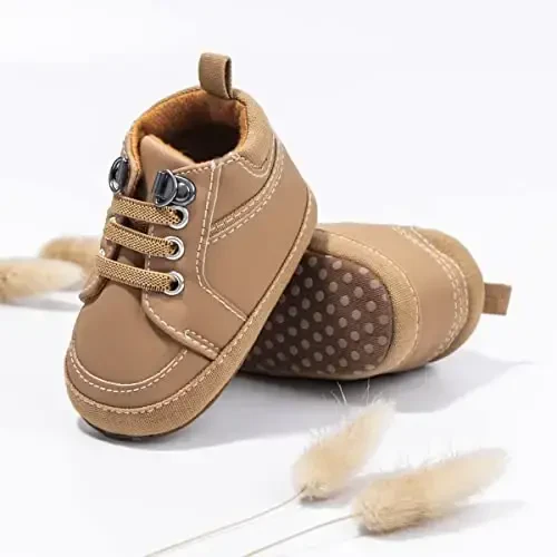 Babelvit Baby Boy Girl Soft Sole Canvas Sneakers Sparkle High Top Lace Up Infant Unisex Ankle Shoes Boots Toddler Newborn Prewalker First Baby Walking Crib Shoes - 4