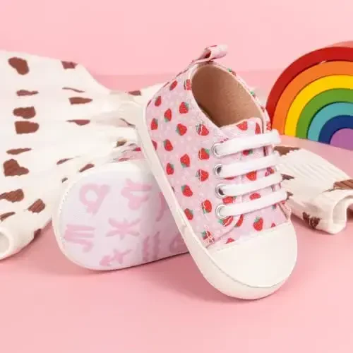 Babelvit Baby Boy Girl Soft Sole Canvas Sneakers Sparkle High Top Lace Up Infant Unisex Ankle Shoes Boots Toddler Newborn Prewalker First Baby Walking Crib Shoes - 4