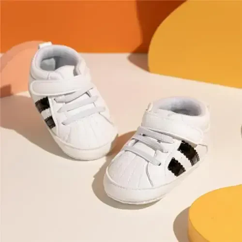 Babelvit Baby Boy Girl Soft Sole Canvas Sneakers Sparkle High Top Lace Up Infant Unisex Ankle Shoes Boots Toddler Newborn Prewalker First Baby Walking Crib Shoes - 3