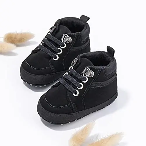 Babelvit Baby Boy Girl Soft Sole Canvas Sneakers Sparkle High Top Lace Up Infant Unisex Ankle Shoes Boots Toddler Newborn Prewalker First Baby Walking Crib Shoes - 4