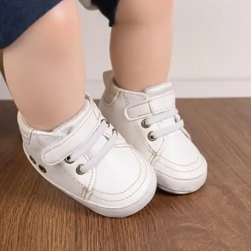 Babelvit Baby Boy Girl Soft Sole Canvas Sneakers Sparkle High Top Lace Up Infant Unisex Ankle Shoes Boots Toddler Newborn Prewalker First Baby Walking Crib Shoes - 2