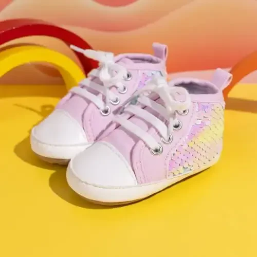 Babelvit Baby Boy Girl Yumshoq Taglikli Kanvas Krossovkalar Yorqin Yuqori To'pli Bog'ichli Chaqaloqlar uchun Unisex Oyoq Kiyim Botinkalari Go'dak Yangi Tug'ilgan Chaqaloq Birinchi Oyoq Kiyim Krovat Oyoq Kiyim - 3