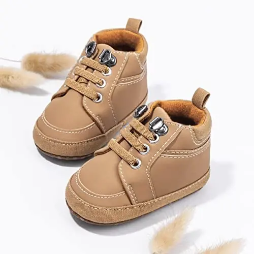 Babelvit Baby Boy Girl Yumshoq Taglikli Keten Krossovkalar Uchqun Yuqori Top Bog'ichli Chaqaloq Unisex To'piqli Poyafzal Etiklar Bolalar Yangi Tug'ilgan Chaqaloq Birinchi Baby Yurish Karavatchasi Poyafzallari - 3