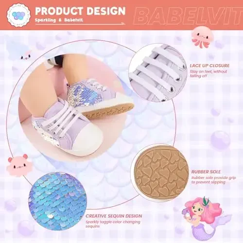 Babelvit Baby Boy Girl Yumshoq Taglikli Tuval Krossovkalari Yorqin Yuqori Dantelli Chaqaloq Unisex To'piqli Poyabzal Etiklar Toddler Yangi Tug'ilgan Chaqaloq Prewalker Birinchi Chaqaloq Yuradigan Beshik Poyafzallari - 5