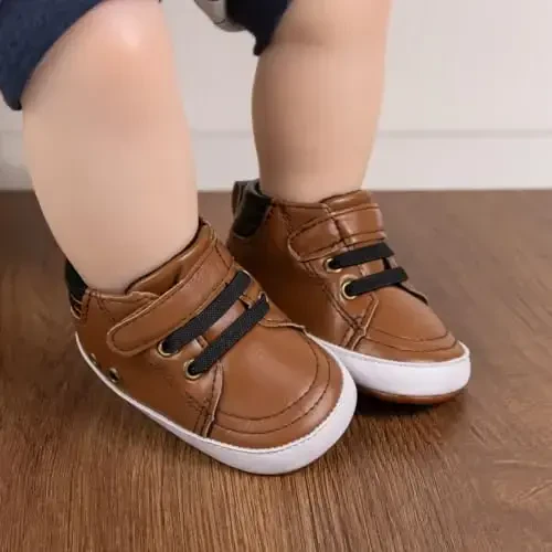 Babelvit Baby Boy Girl Soft Sole Canvas Sneakers Sparkle High Top Lace Up Infant Unisex Ankle Shoes Boots Toddler Newborn Prewalker First Baby Walking Crib Shoes - BABELVIT (1)