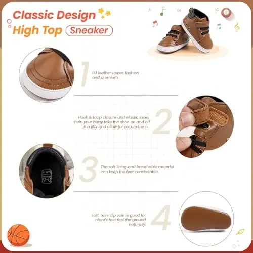 Babelvit Baby Boy Girl Soft Sole Canvas Sneakers Sparkle High Top Lace Up Infant Unisex Ankle Shoes Boots Toddler Newborn Prewalker First Baby Walking Crib Shoes - 5