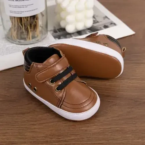 Babelvit Baby Boy Girl Soft Sole Canvas Sneakers Sparkle High Top Lace Up Infant Unisex Ankle Shoes Boots Toddler Newborn Prewalker First Baby Walking Crib Shoes - 3