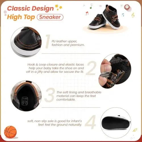 Babelvit Baby Boy Girl Soft Sole Canvas Sneakers Sparkle High Top Lace Up Infant Unisex Ankle Shoes Boots Toddler Newborn Prewalker First Baby Walking Crib Shoes - 5