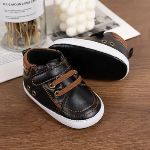 Babelvit Baby Boy Girl Soft Sole Canvas Sneakers Sparkle High Top Lace Up Infant Unisex Ankle Shoes Boots Toddler Newborn Prewalker First Baby Walking Crib Shoes - 3