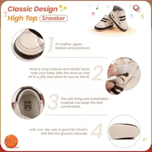 Babelvit Baby Boy Girl Soft Sole Canvas Sneakers Sparkle High Top Lace Up Infant Unisex Ankle Shoes Boots Toddler Newborn Prewalker First Baby Walking Crib Shoes - 5