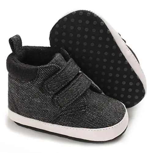 Babelvit Baby Boy Girl Soft Sole Canvas Sneakers Sparkle High Top Lace Up Infant Unisex Ankle Shoes Boots Toddler Newborn Prewalker First Baby Walking Crib Shoes - 1