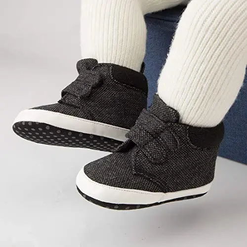 Babelvit Baby Boy Girl Soft Sole Canvas Sneakers Sparkle High Top Lace Up Infant Unisex Ankle Shoes Boots Toddler Newborn Prewalker First Baby Walking Crib Shoes - 2