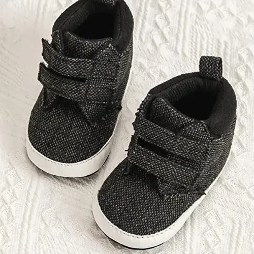 Babelvit Baby Boy Girl Soft Sole Canvas Sneakers Sparkle High Top Lace Up Infant Unisex Ankle Shoes Boots Toddler Newborn Prewalker First Baby Walking Crib Shoes - 3