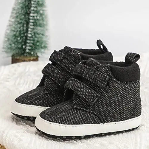 Babelvit Baby Boy Girl Soft Sole Canvas Sneakers Sparkle High Top Lace Up Infant Unisex Ankle Shoes Boots Toddler Newborn Prewalker First Baby Walking Crib Shoes - 4