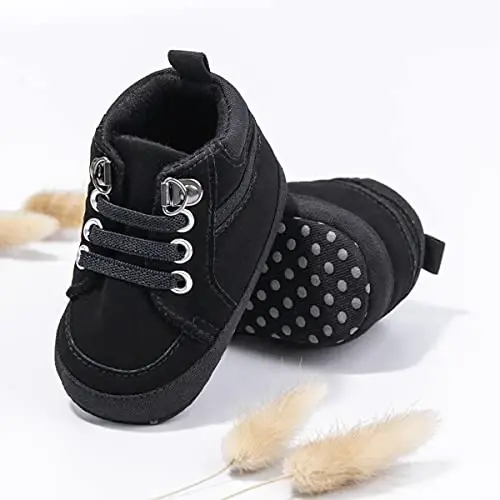 Babelvit Baby Boy Girl Soft Sole Canvas Sneakers Sparkle High Top Lace Up Infant Unisex Ankle Shoes Boots Toddler Newborn Prewalker First Baby Walking Crib Shoes - 3