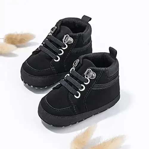 Babelvit Baby Boy Girl Soft Sole Canvas Sneakers Sparkle High Top Lace Up Infant Unisex Ankle Shoes Boots Toddler Newborn Prewalker First Baby Walking Crib Shoes - 4