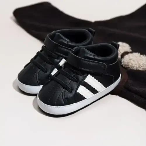 Babelvit Baby Boy Girl Soft Sole Canvas Sneakers Sparkle High Top Lace Up Infant Unisex Ankle Shoes Boots Toddler Newborn Prewalker First Baby Walking Crib Shoes - 3