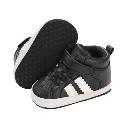 Babelvit Baby Boy Girl Soft Sole Canvas Sneakers Sparkle High Top Lace Up Infant Unisex Ankle Shoes Boots Toddler Newborn Prewalker First Baby Walking Crib Shoes - 1
