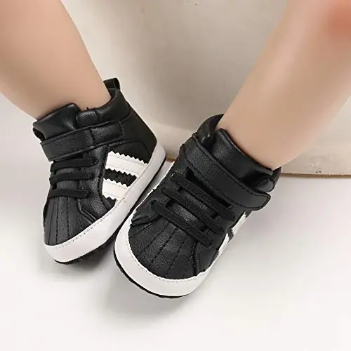 Babelvit Baby Boy Girl Soft Sole Canvas Sneakers Sparkle High Top Lace Up Infant Unisex Ankle Shoes Boots Toddler Newborn Prewalker First Baby Walking Crib Shoes - 2
