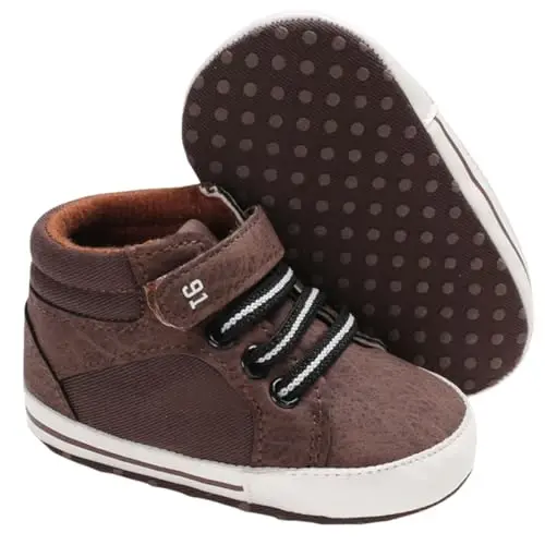 Babelvit Baby Boy Girl Soft Sole Canvas Sneakers Sparkle High Top Lace Up Infant Unisex Ankle Shoes Boots Toddler Newborn Prewalker First Baby Walking Crib Shoes - 1