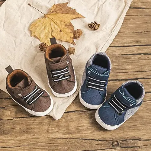 Babelvit Baby Boy Girl Soft Sole Canvas Sneakers Sparkle High Top Lace Up Infant Unisex Ankle Shoes Boots Toddler Newborn Prewalker First Baby Walking Crib Shoes - 2