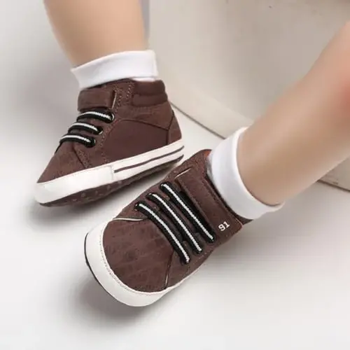 Babelvit Baby Boy Girl Soft Sole Canvas Sneakers Sparkle High Top Lace Up Infant Unisex Ankle Shoes Boots Toddler Newborn Prewalker First Baby Walking Crib Shoes - 3
