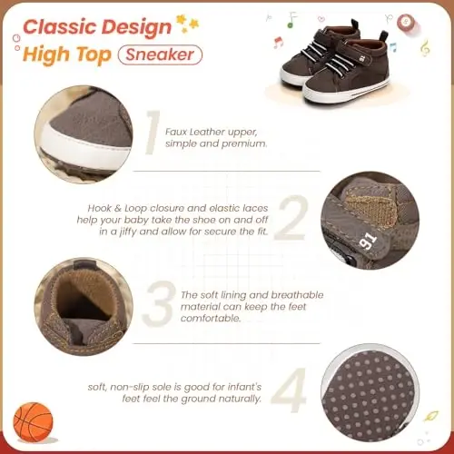 Babelvit Baby Boy Girl Soft Sole Canvas Sneakers Sparkle High Top Lace Up Infant Unisex Ankle Shoes Boots Toddler Newborn Prewalker First Baby Walking Crib Shoes - 5