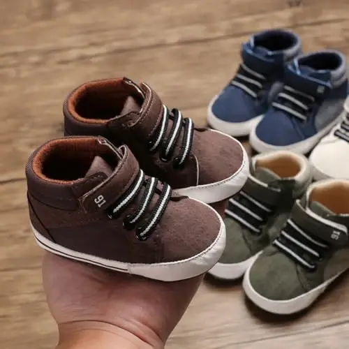 Babelvit Baby Boy Girl Soft Sole Canvas Sneakers Sparkle High Top Lace Up Infant Unisex Ankle Shoes Boots Toddler Newborn Prewalker First Baby Walking Crib Shoes - 4