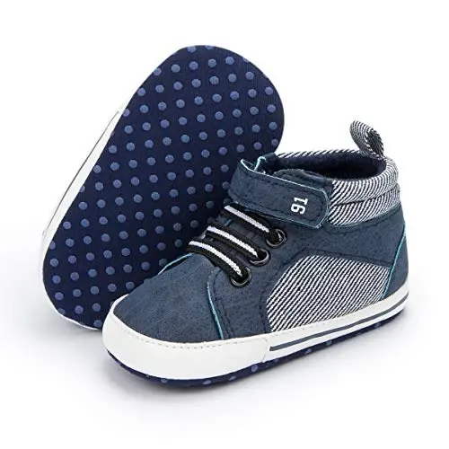 Babelvit Baby Boy Girl Soft Sole Canvas Sneakers Sparkle High Top Lace Up Infant Unisex Ankle Shoes Boots Toddler Newborn Prewalker First Baby Walking Crib Shoes - 1